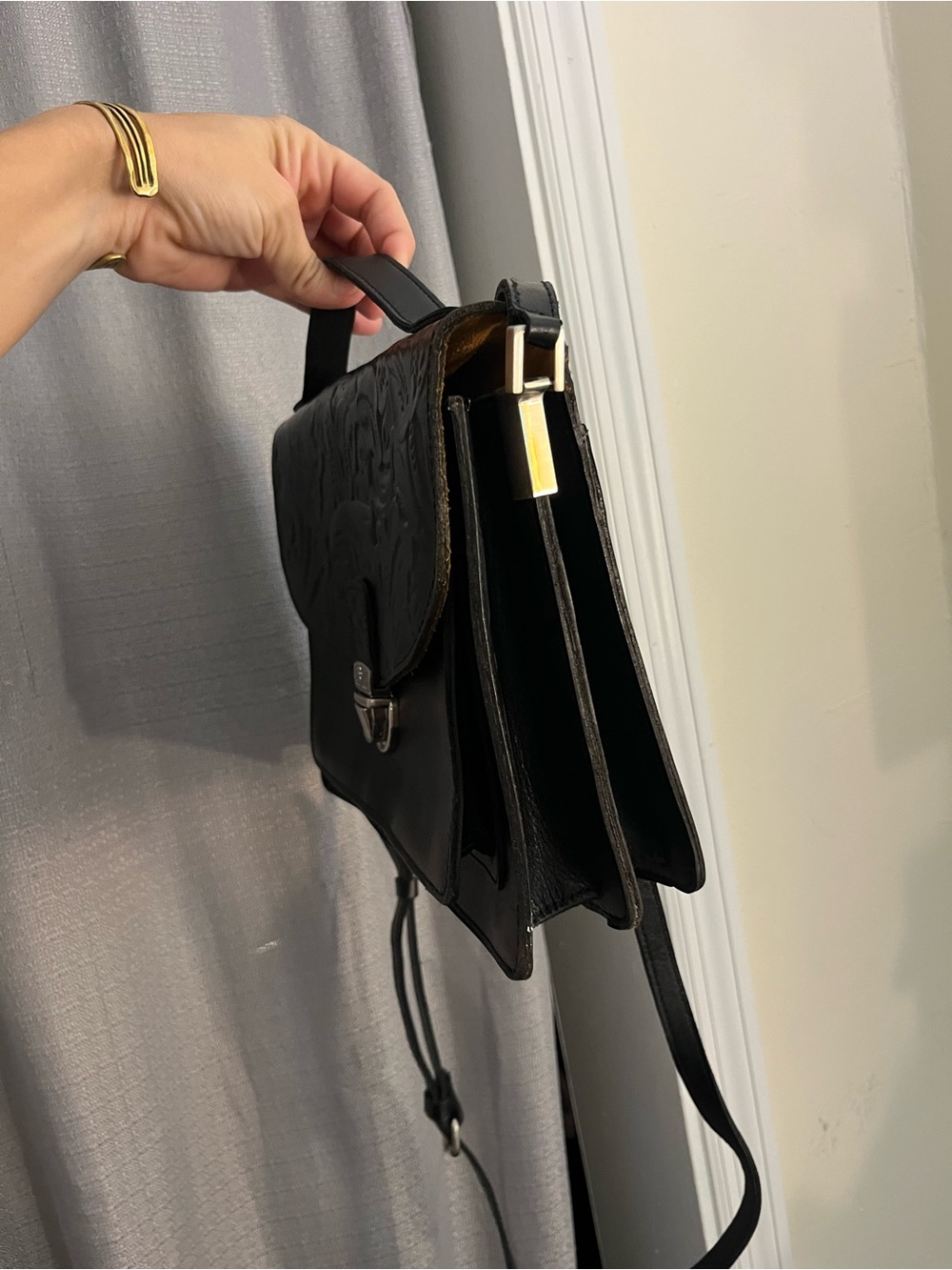 Patricia Nash Black Embossed Leather Satchel Crossbody - Picture 3 of 9